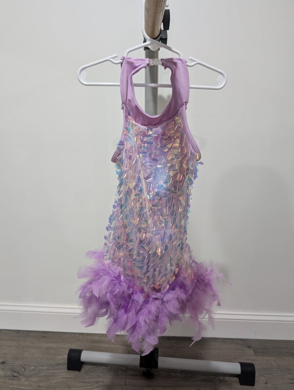 Lavender Iridescent Feather-Trim Dance Costume, Child Small