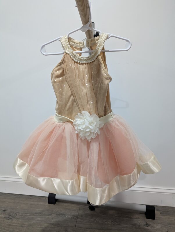 Peach Child Ballet Costume with Tulle Skirt, Size CS