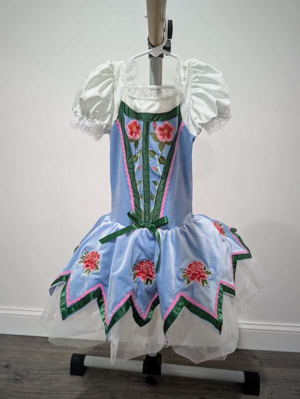 Light Blue Floral Dance Costume with Puff Sleeves, Size CM